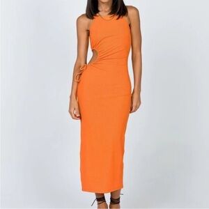 Princess Polly Louis Cutout Ribbed Knit Midi Dress Elegant Orange - 6